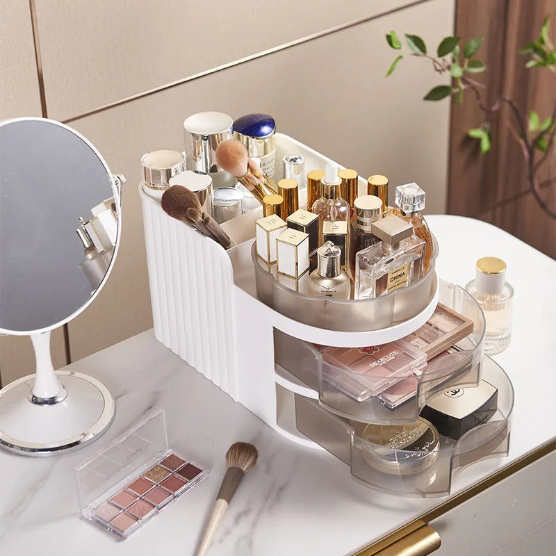 Large Capacity Cosmetic Organizer with Drawers Top Shelf Clear View Makeup Storage Box Desktop Dustproof Skincare Display Case Peaceful Pleasures Health and Wellness