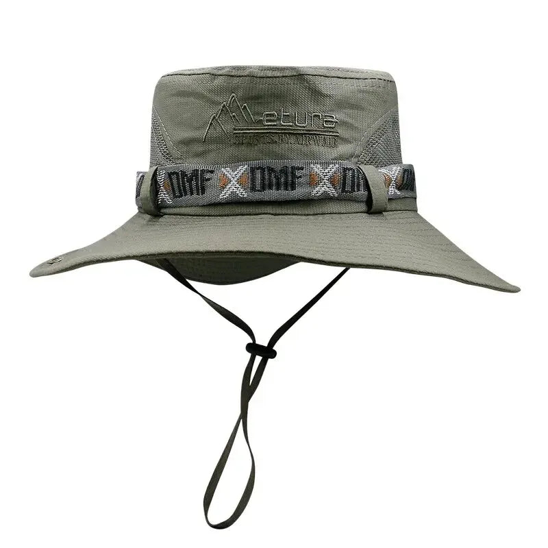 Summer Men Bucket Hat Outdoor UV Protection Wide Brim Panama Safari Hunting Hiking Hat Mesh Fisherman Hat Beach Sunscreen Cap Peaceful Pleasures Health and Wellness light green One Size