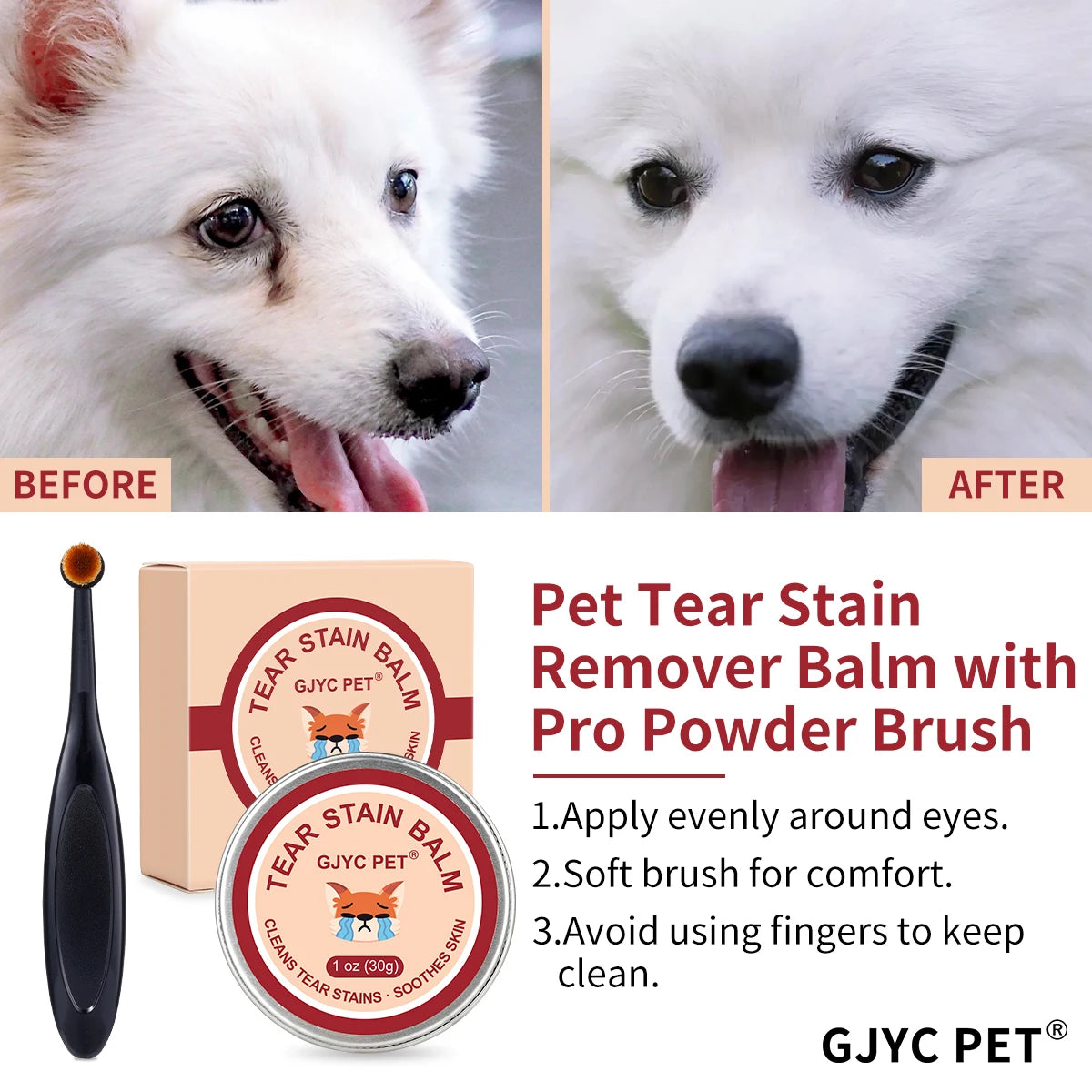 Natural Gentle Tear Stain Balm With Brush Tear Stain Remover Reduces Eye Marks Prevents Pigmentation For Dogs Cats Peaceful Pleasures Health and Wellness