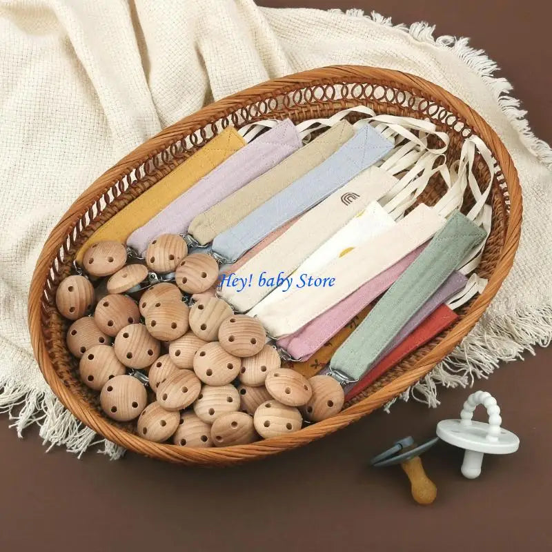 3-Pack Cotton & Wood Pacifier Clips | Baby Soother Holder Set