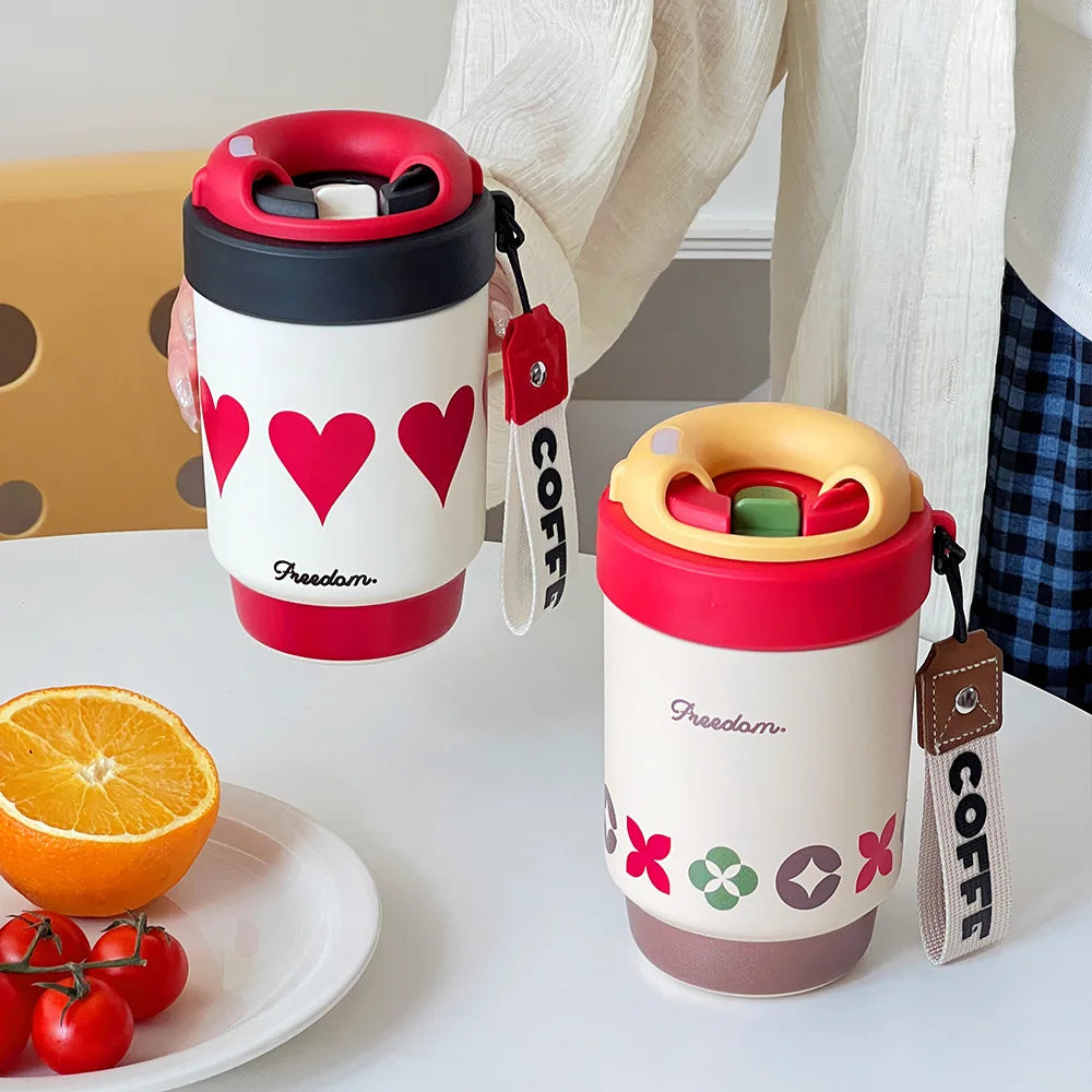 Ceramic Lined Insulated Cup Mini Double Coffee Cups 316 Stainless Steel Student Cups Practical Health Cups Cute Large Capacity Peaceful Pleasures Health and Wellness