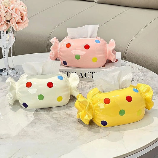 Ceramic Candy Tissue Box | Cute Polka Dot Home Decor Holder Ceramic Tissue Box Oasis Select