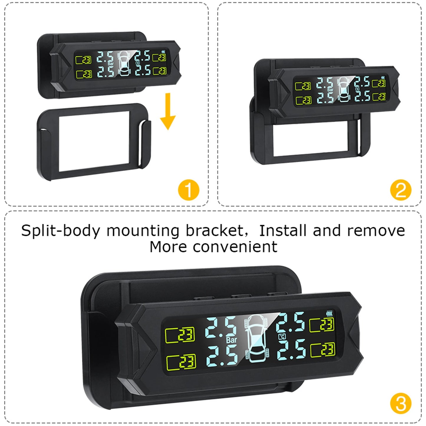 Solar Wireless TPMS – 4 Sensors, 5 Alarms, LCD Display