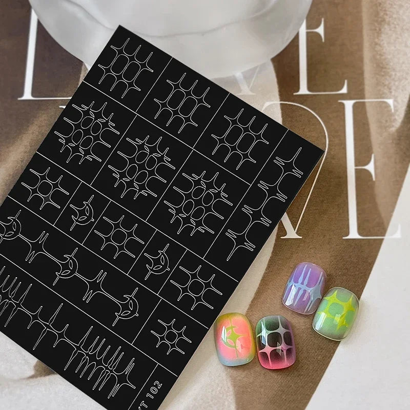 1 Sheet Nail Airbrush Stencil Stars Moon Fishbone Pattern Hollow French Manicure Sticker Templates for Nail Art Peaceful Pleasures Health and Wellness