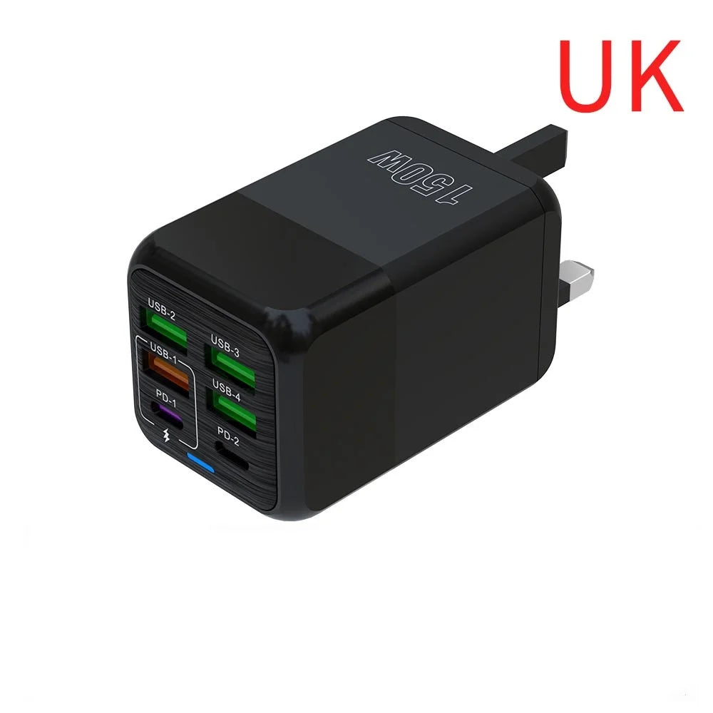 150W 6-Port USB-C Wall Charger | PD QC 3.0 Fast Charging