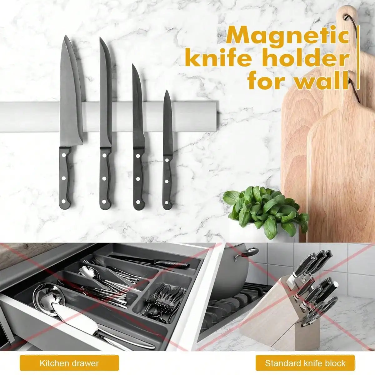 Leeseph Magnetic Knife Holder for Wall, Multipurpose Stainless Steel Magnetic Knife Strip Knife Rack, Kitchen Utensil Organizer Peaceful Pleasures Health and Wellness