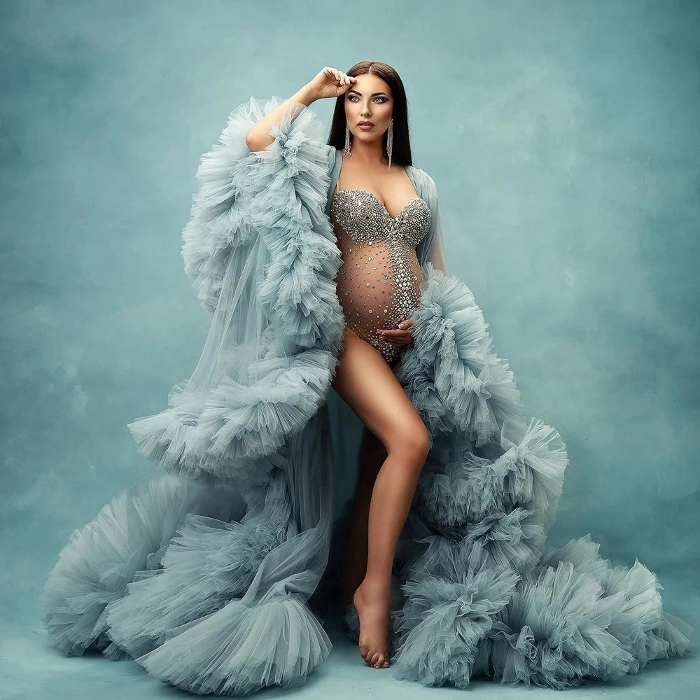 Maternity Photography Sexy Goddess V Neck Rhinestones Pearls Luxurious Stretch Jumpsuits Dress For Photo Shoot Props Peaceful Pleasures Health and Wellness