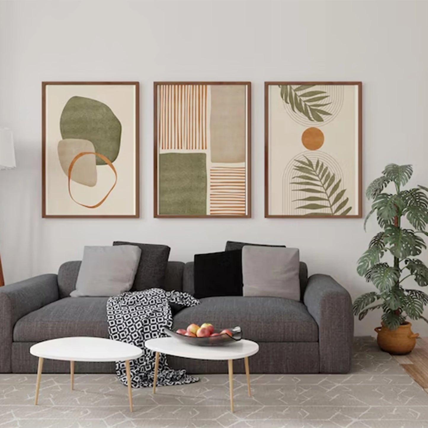3-Piece Boho Leaves Abstract Canvas Wall Art Print Set