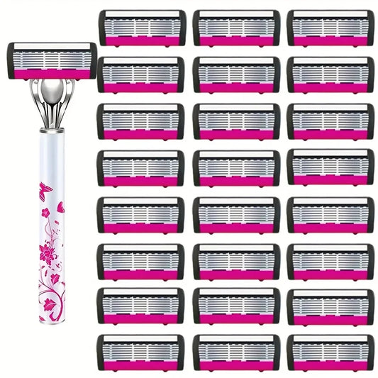 Men's 6-Blade Reusable Razor with Replaceable Head Men's Manual Razor Peaceful Pleasures Health and Wellness