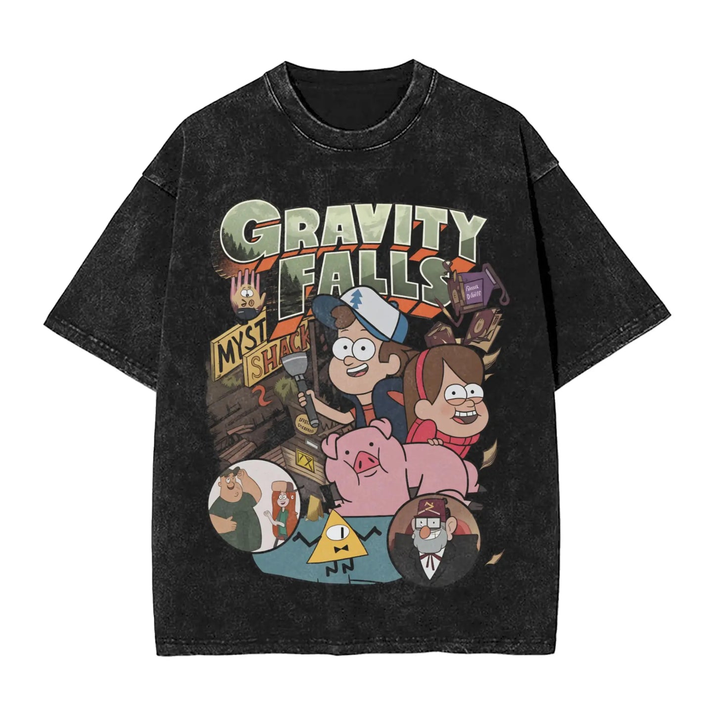 Gravity Falls Men T Shirt Washed Vintage Tee Shirt Short Sleeve Crew Neck T-Shirt Pure Cotton Graphic Printed Clothing Peaceful Pleasures Health and Wellness 1 M