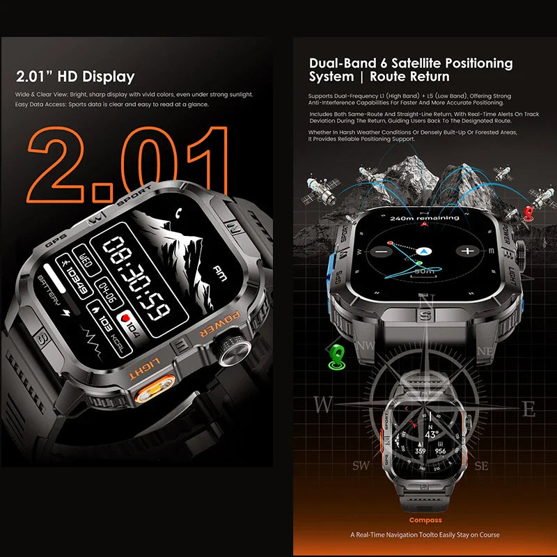yaocx GTH3 Smart Watch 2.01" HD, BT Call, IP68, 100+ Sports