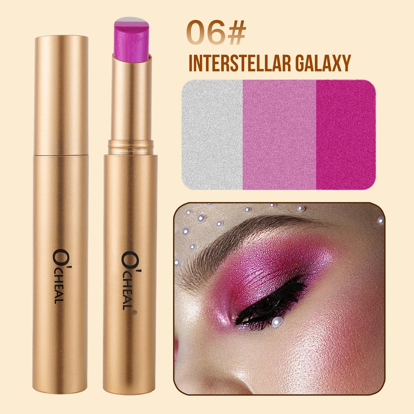 O'CHEAL 3-Color Gradient Glitter Eye Shadow Stick – Waterproof