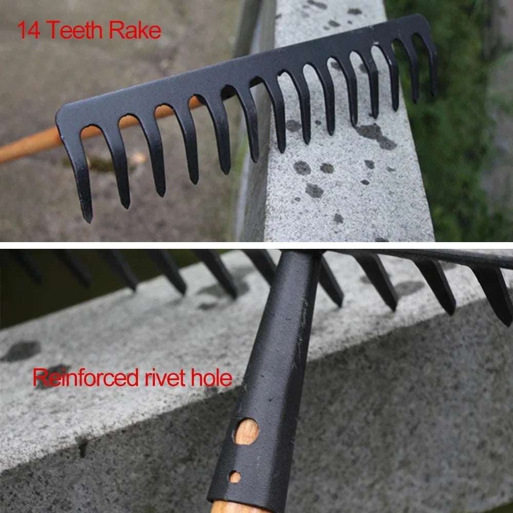 Farming Rake Stainless Steel Rake 14-Tooth Hay Deciduous Rake Pine Soil Rake Garden Gardening Tools Agricultural Farm Tools Peaceful Pleasures Health and Wellness
