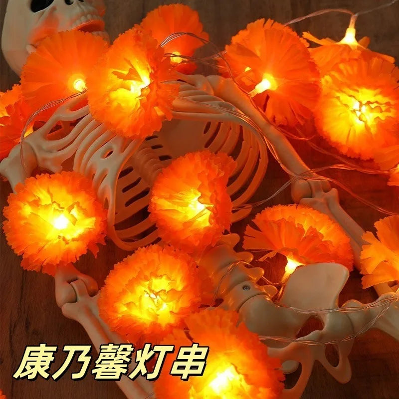 5 Ft LED Orange Marigold Garland Lights | Halloween Diwali Décor
