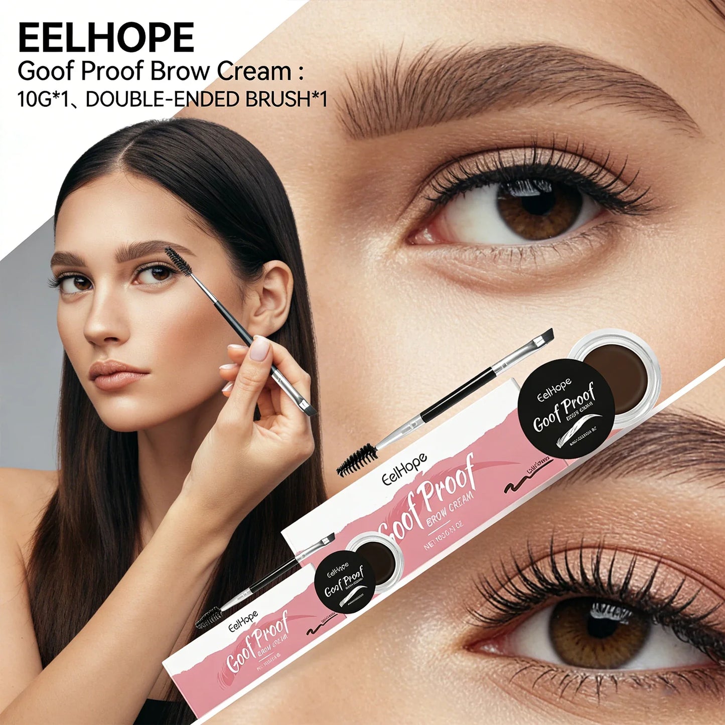 Eelhope Waterproof Eyebrow Tint Cream & Double-Ended Brush