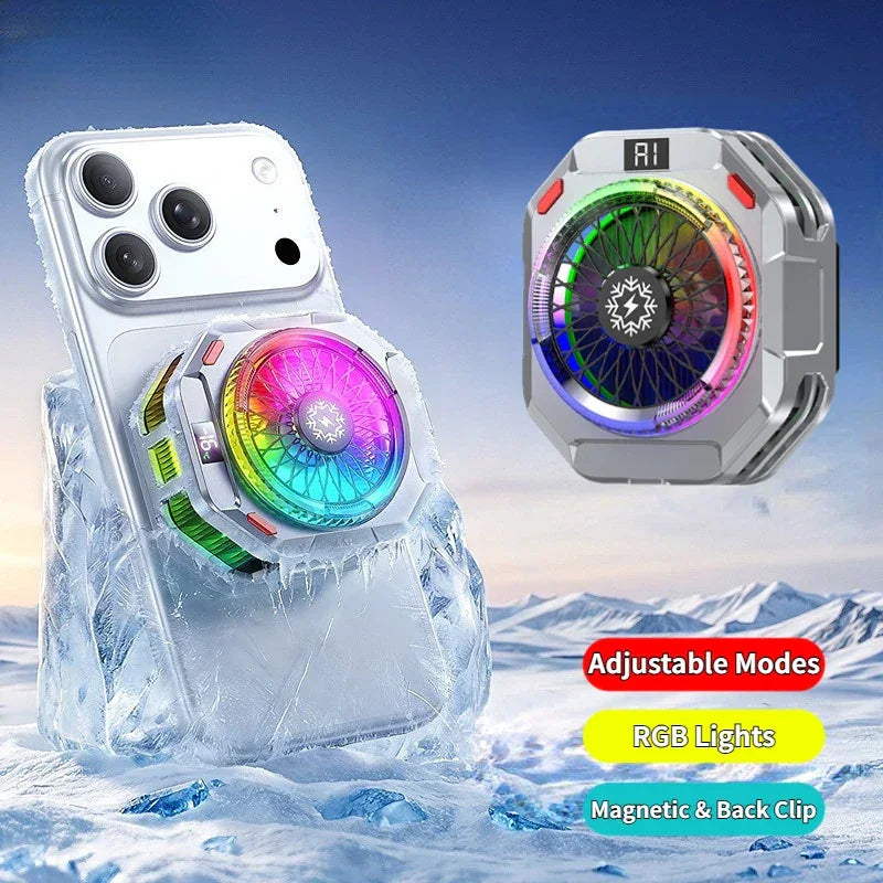 Semiconductor Phone Cooler, 2-in-1 Magnetic Back Clip Radiator, AI Smart Temperature Control, with RGB Lights & Adjustable Modle Peaceful Pleasures Health and Wellness