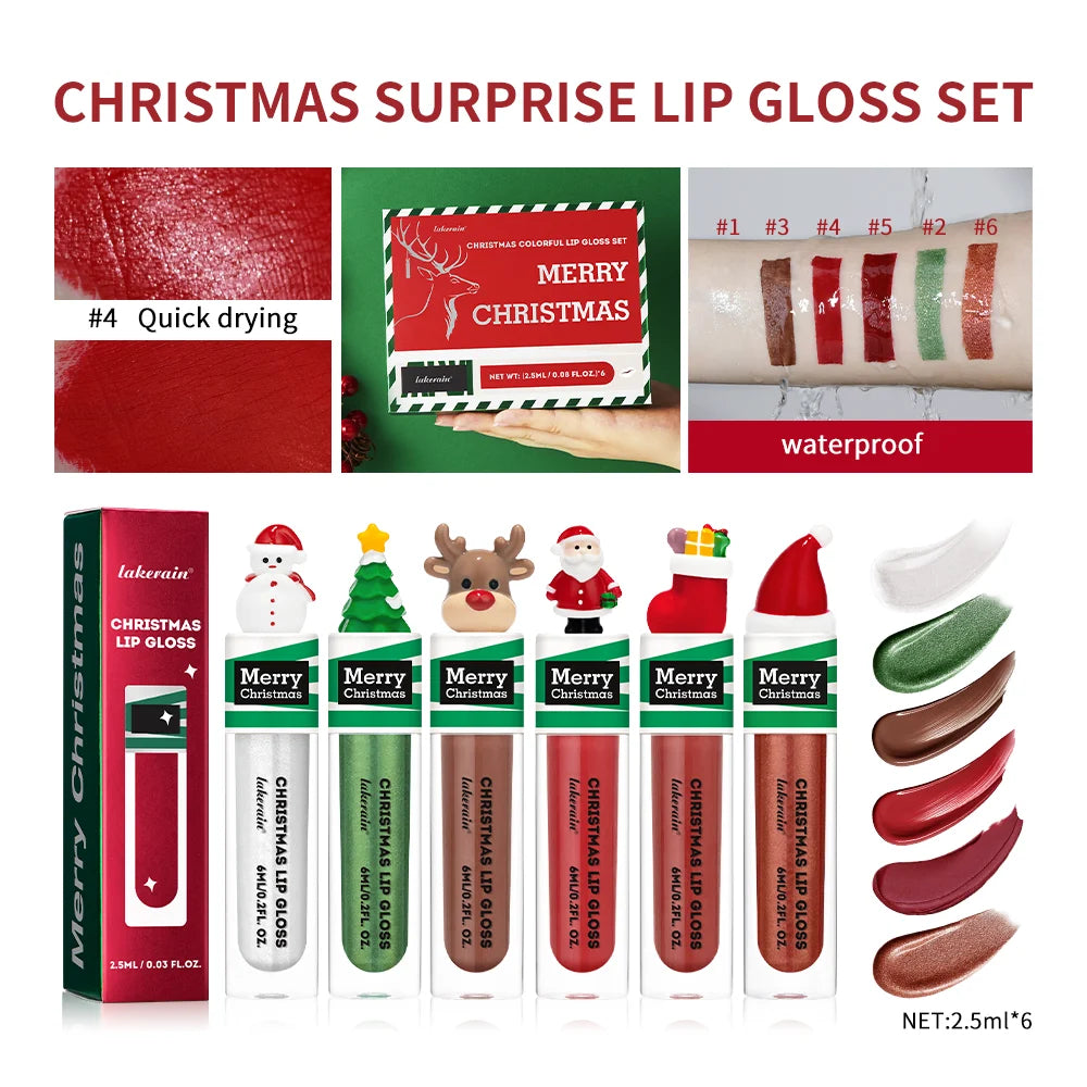 Christmas Colorful Lip Gloss Set – 5 Shades, Waterproof & Glossy Lip Gloss Set Peaceful Pleasures Health and Wellness