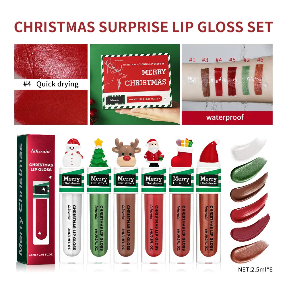 Christmas 5-Piece Colorful Lip Gloss Set – Shiny & Waterproof