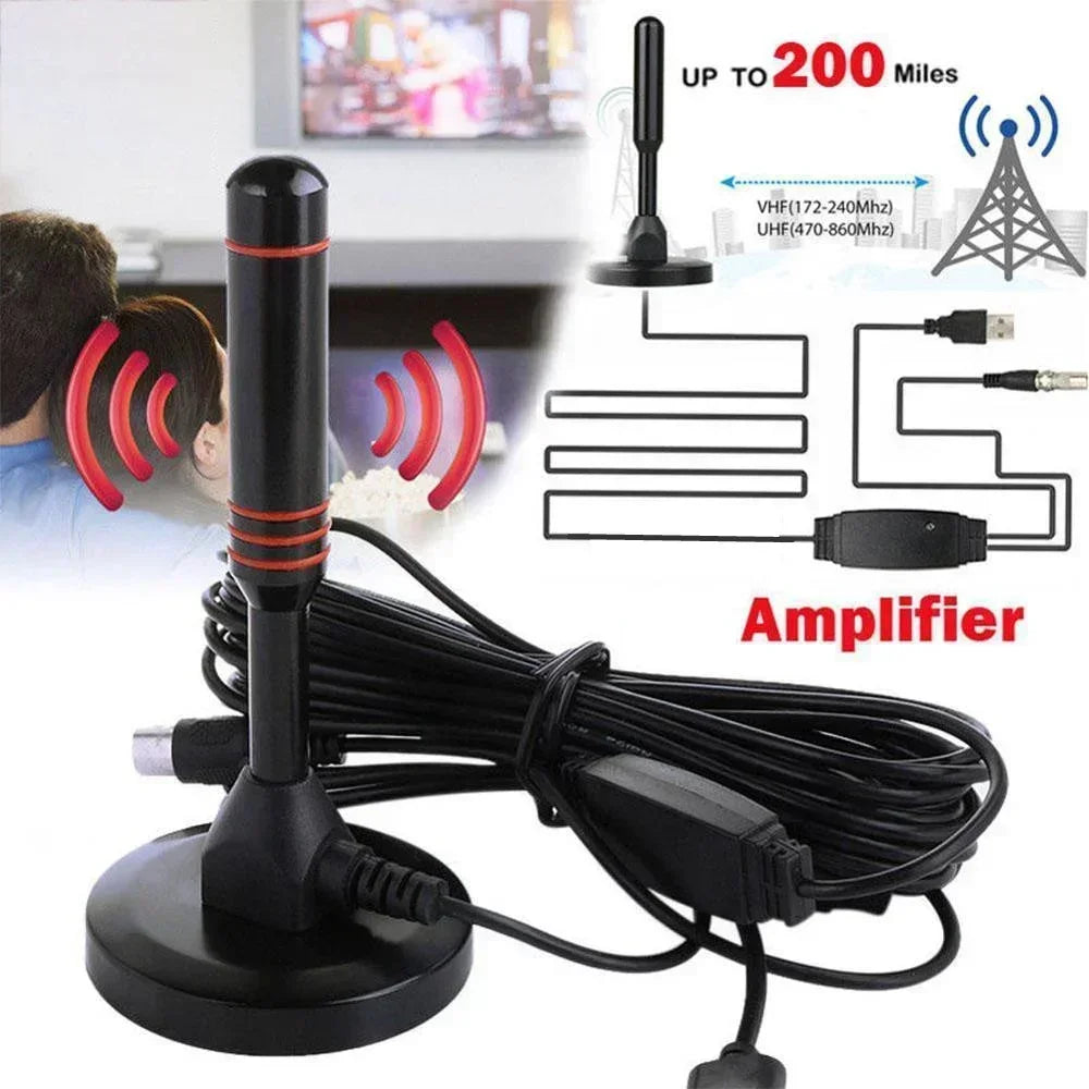 HD Digital TV Antenna Amplified 200 Mile VHF UHF DVB-T2 DAB