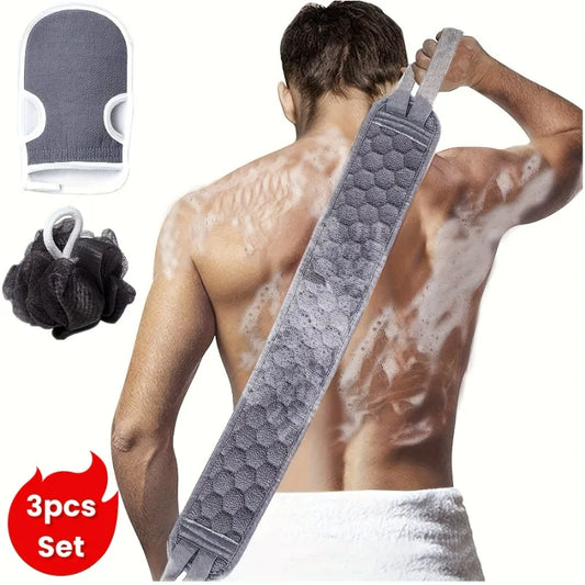 3-Piece Bath Exfoliating Set – Loofah, Glove & Back Scrubber Bath Exfoliating Set Peaceful Pleasures Health and Wellness