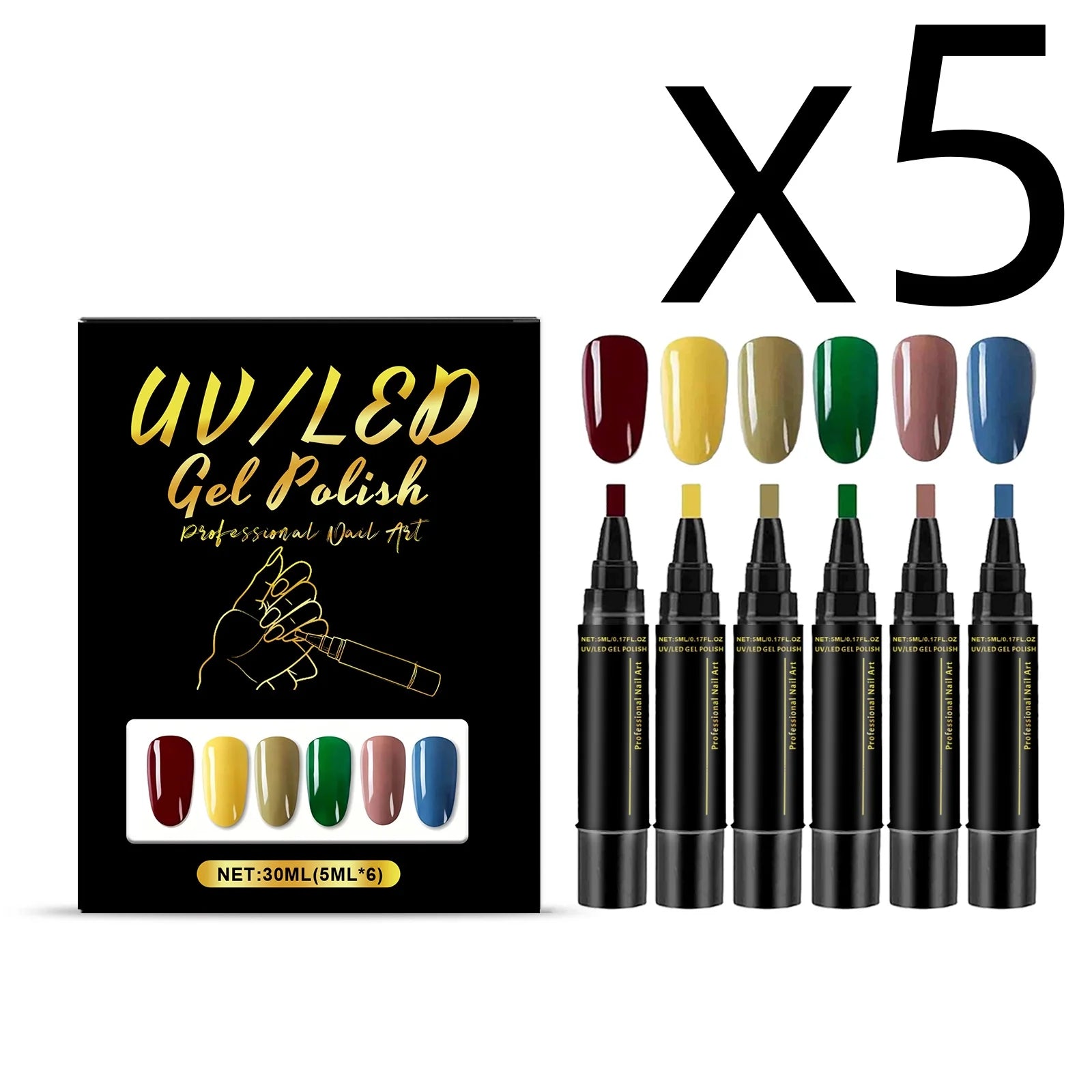 6 Color Nail Polish Pen Bright Color Smooth Drawing Quick Dry Long Wear Easy Grip Portable DIY Nail Creation Nail Art Pens Set Peaceful Pleasures Health and Wellness 6pcs Boxed X 5PCS