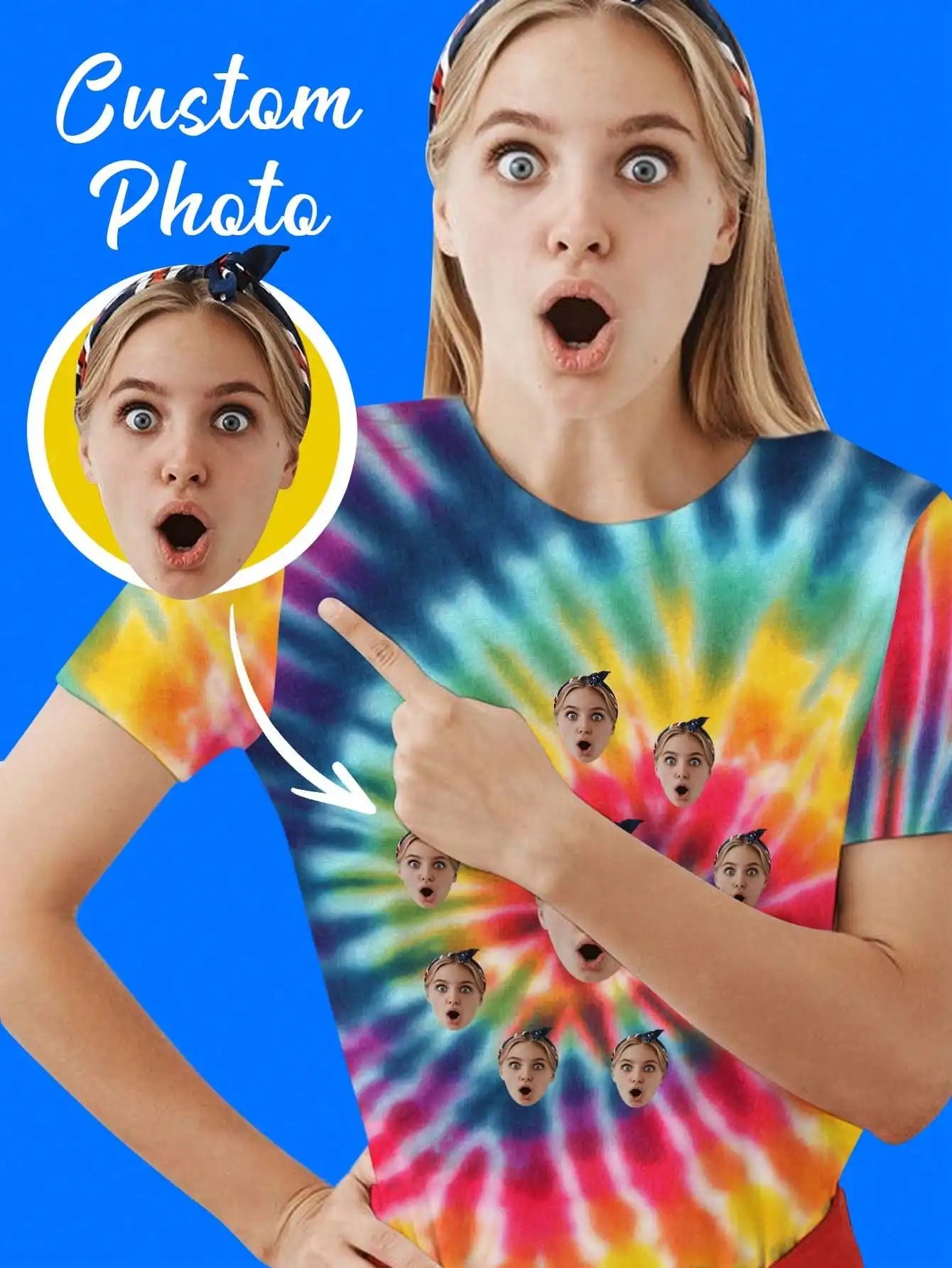 Custom Face Tie Dye T-Shirt | Personalized Birthday Gift Personalized T-Shirt Peaceful Pleasures Health and Wellness