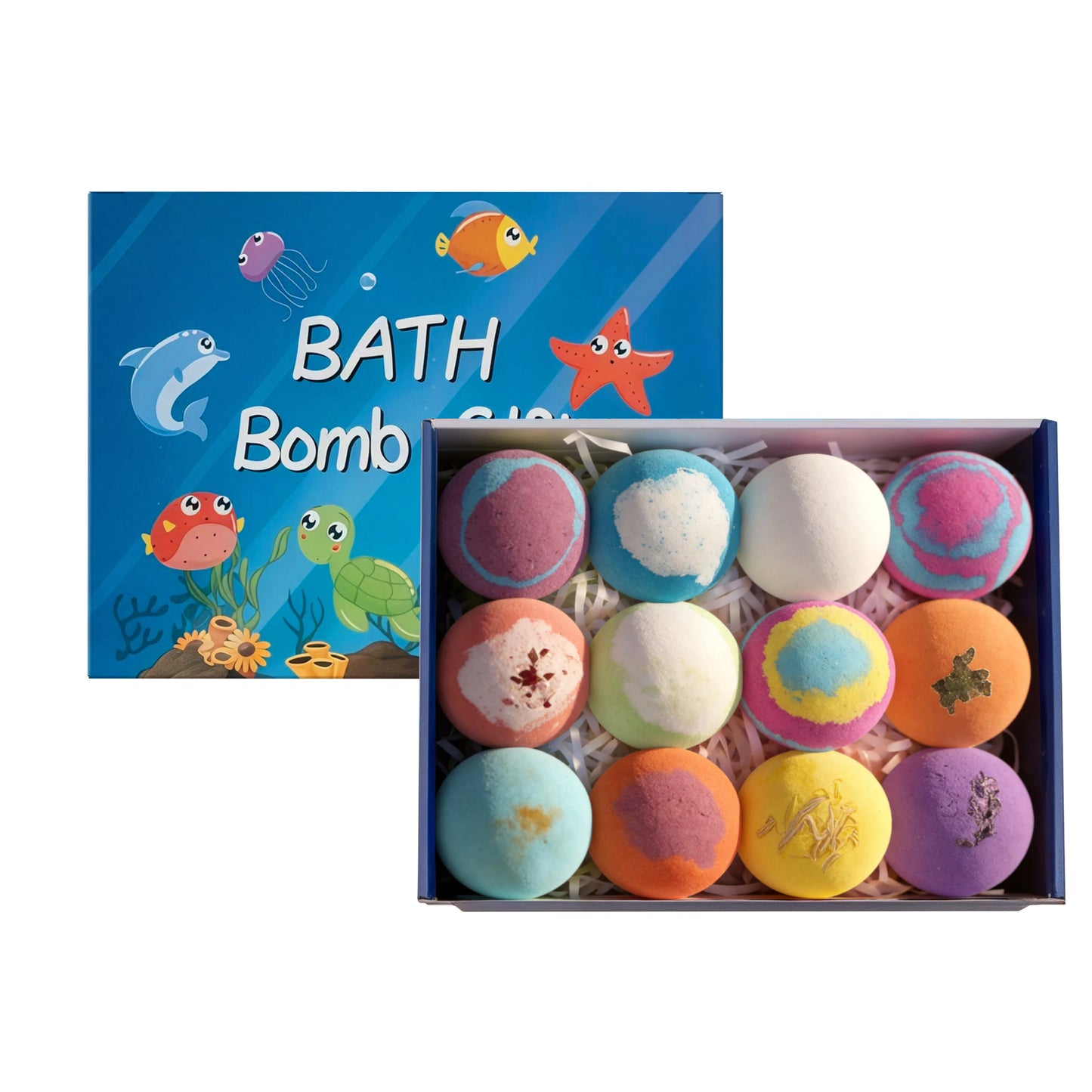 Kids Bath Bombs Inside Hidden Surprise Gentle Cleanse Colorful Rich Bubble Funny Relaxing Kid Bath Toys Children Shower Gift Set Peaceful Pleasures Health and Wellness 12pcs Boxed