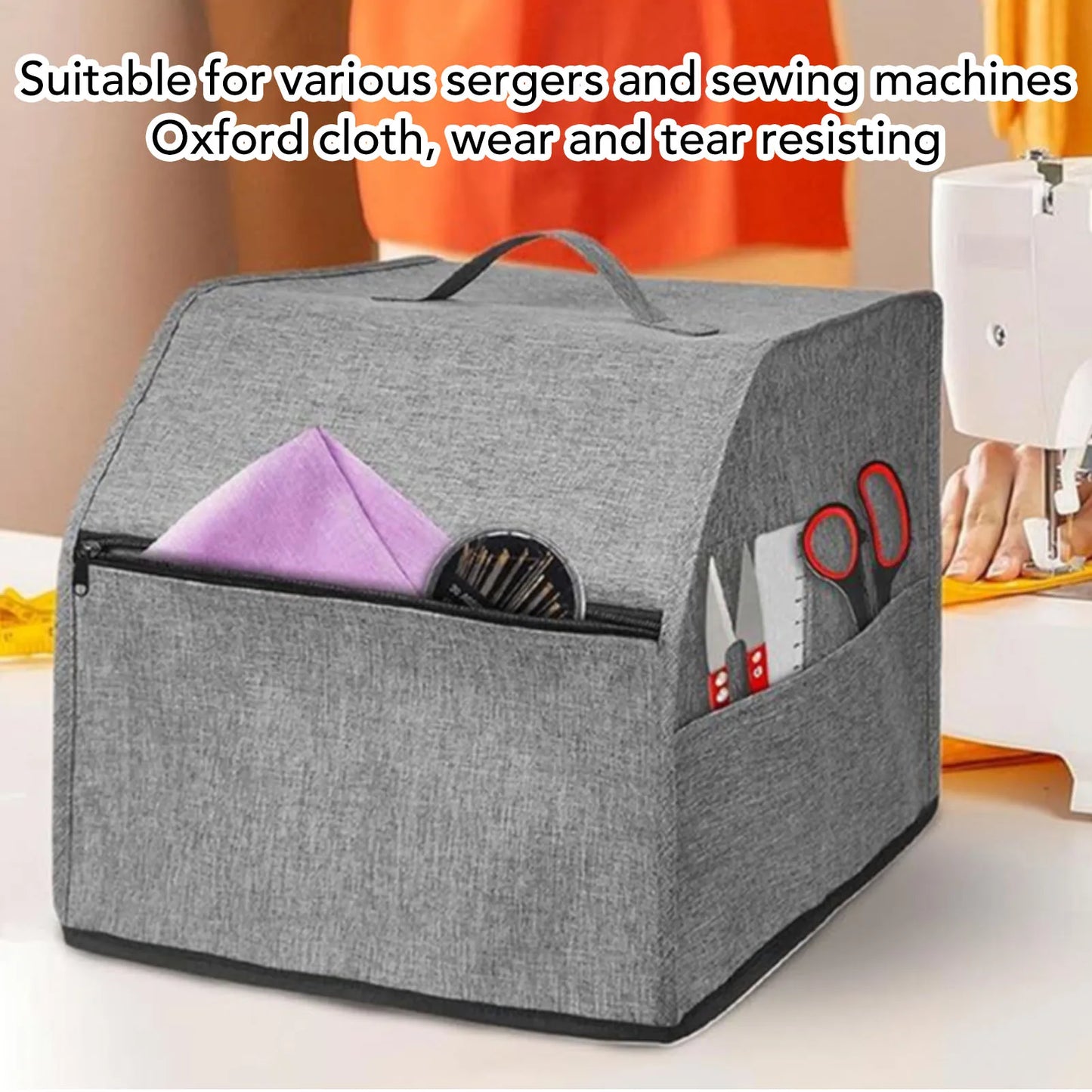 Oxford Cloth Serger Dust Cover with Accessory Pouches