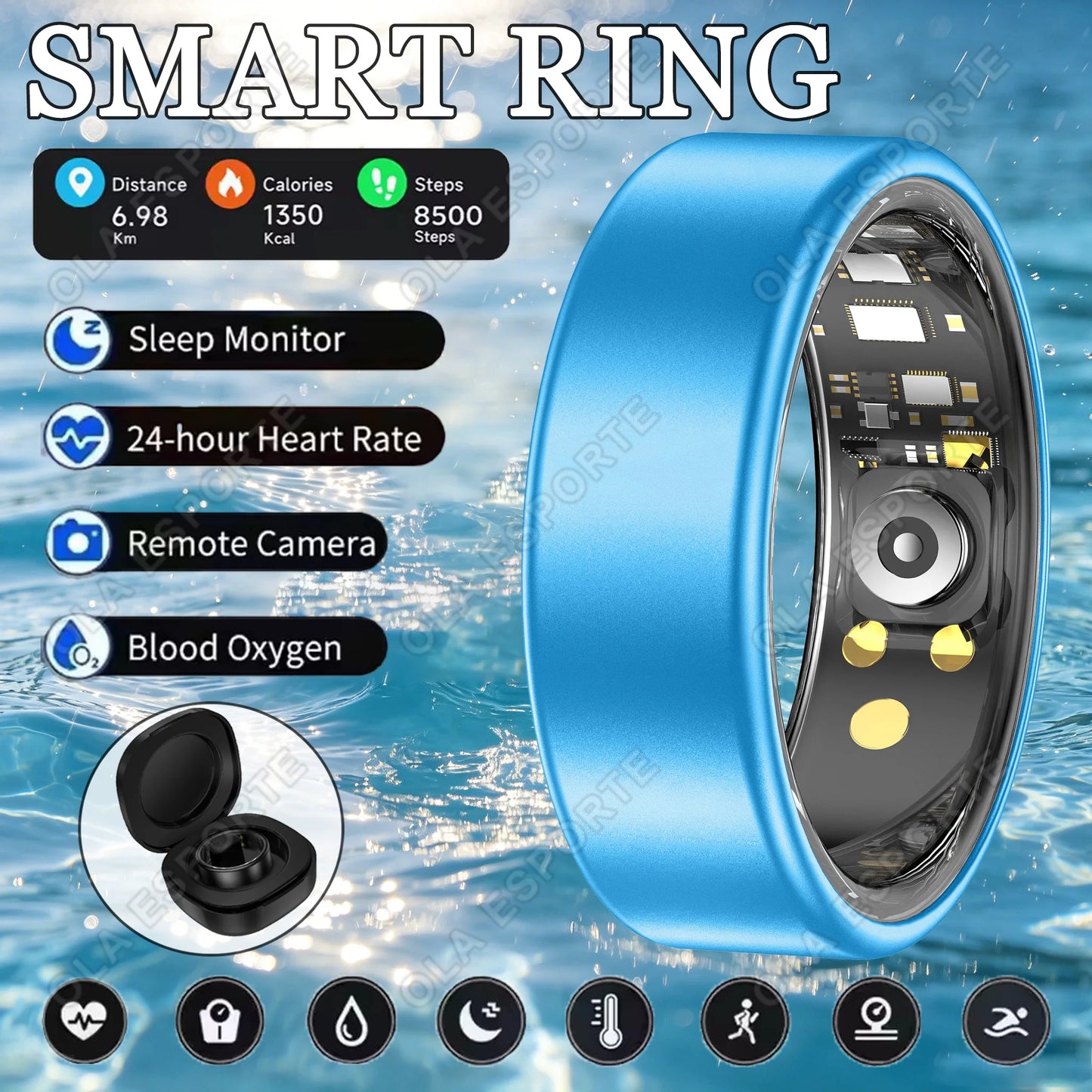 Smart Ring Blood Pressure Heart Rate Sleep Monitoring Smartring IP68 & 5ATM Waterproof Multi-sport Mode Smartring Man Women 2026 Peaceful Pleasures Health and Wellness Box Blue 14