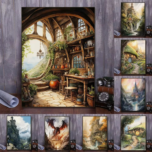 Watercolor Middle Earth Classic Magic Movie Rivendell Canvas Art Ring Posters and Prints Wall Painting Living Room Home Decor Peaceful Pleasures Health and Wellness