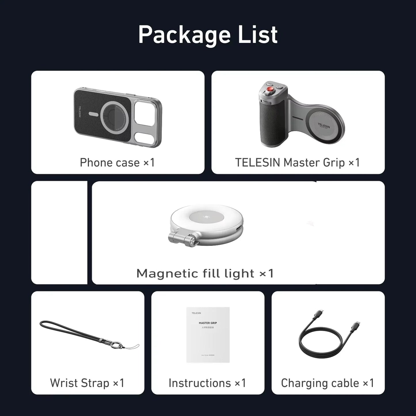 TELESIN Master Phone Camera Grip Set for IPhone17 Pro / Pro Max Magnetic Phone Camera Hand Grip Holder Remote Shutter Handheld Peaceful Pleasures Health and Wellness Pro Max All set
