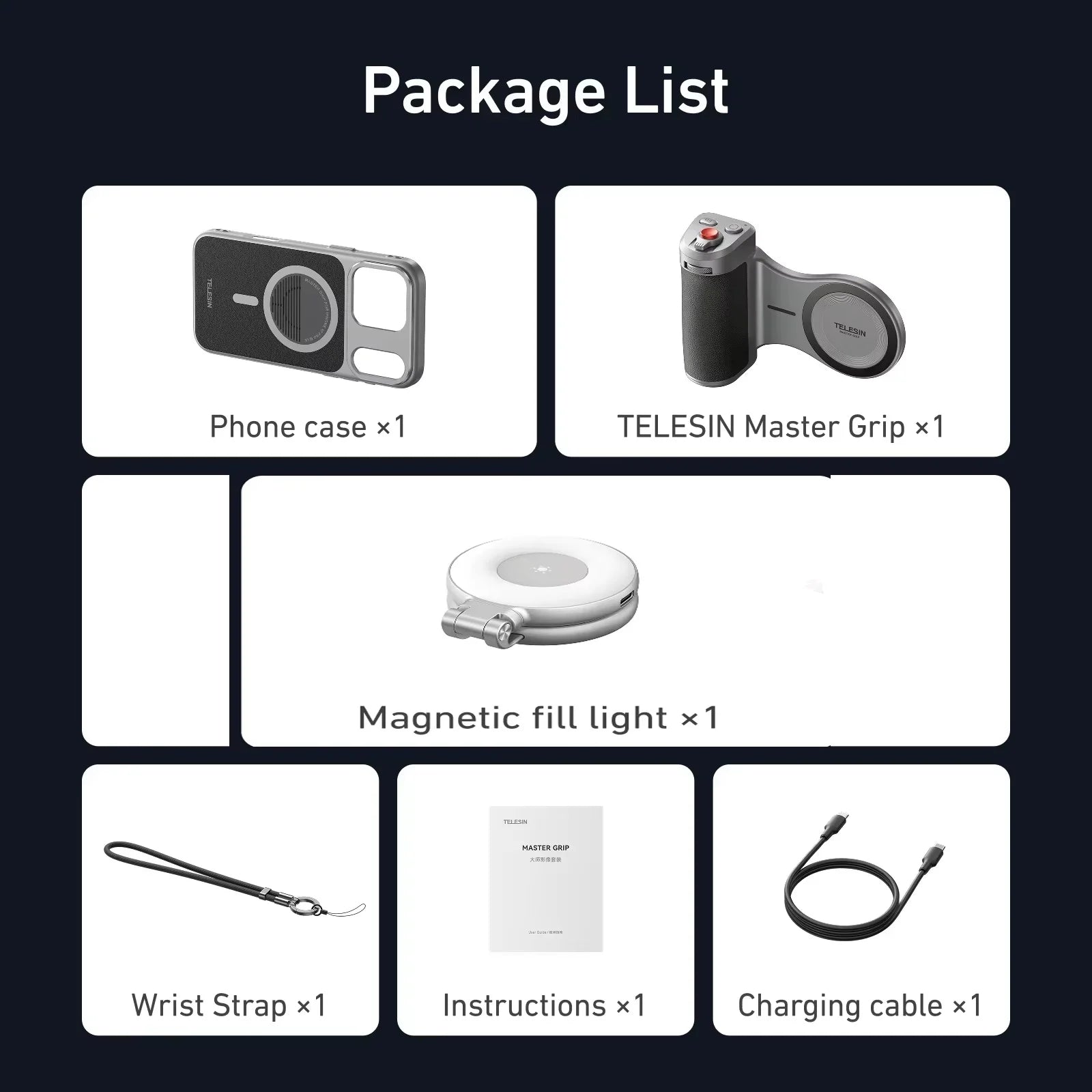 TELESIN Master Phone Camera Grip Set for IPhone17 Pro / Pro Max Magnetic Phone Camera Hand Grip Holder Remote Shutter Handheld Peaceful Pleasures Health and Wellness Pro Max All set
