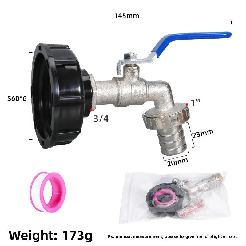 IBC Tank Tap Adapter S60x6 to 1/2" & 3/4" Thread Valve Fitting
