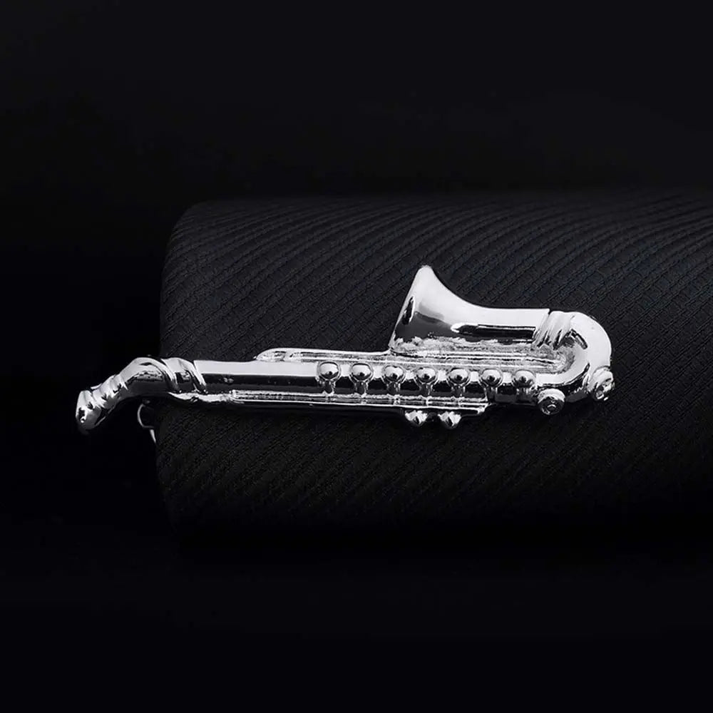 Silver Metal Tie Clip for Men – Key & Glasses Shape Novelty Pin