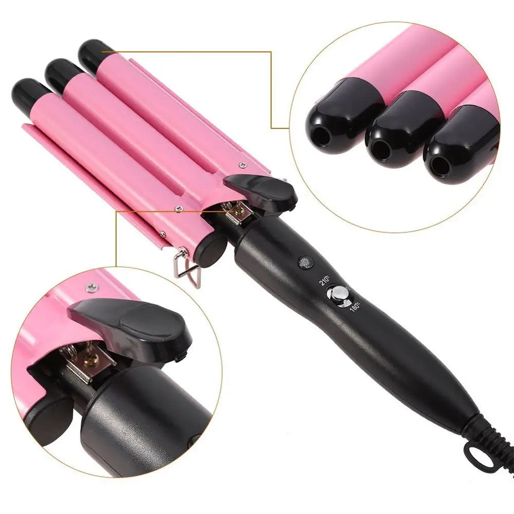 Professional Curling Ceramic Hair Curler Wave Waver Styling Tools Styler Wand Three Barrel Hair Curler Irons Automatic Peaceful Pleasures Health and Wellness