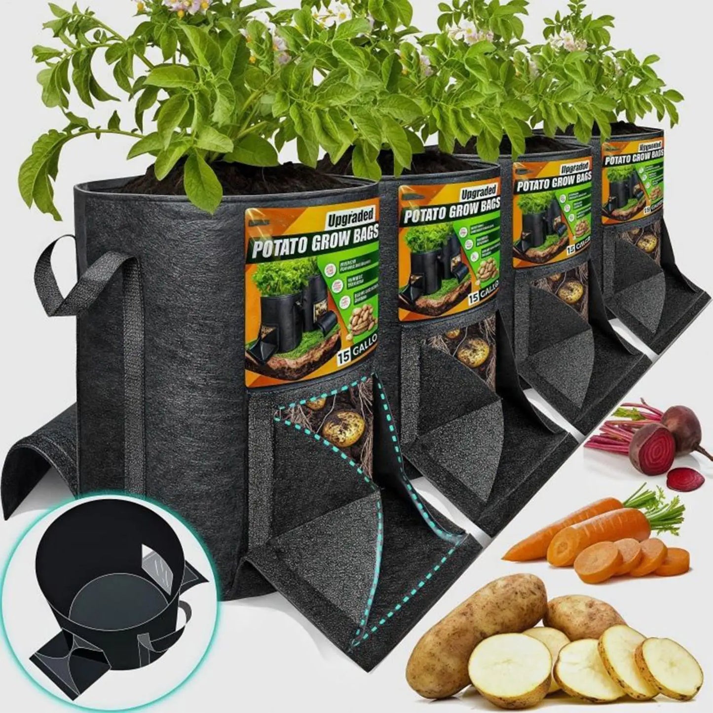 Non-Woven Potato Grow Bags Fabric Planter for Carrot Tomato Onion, Grow Bags Vegetable Container for Balcony Patio Garden Peaceful Pleasures Health and Wellness