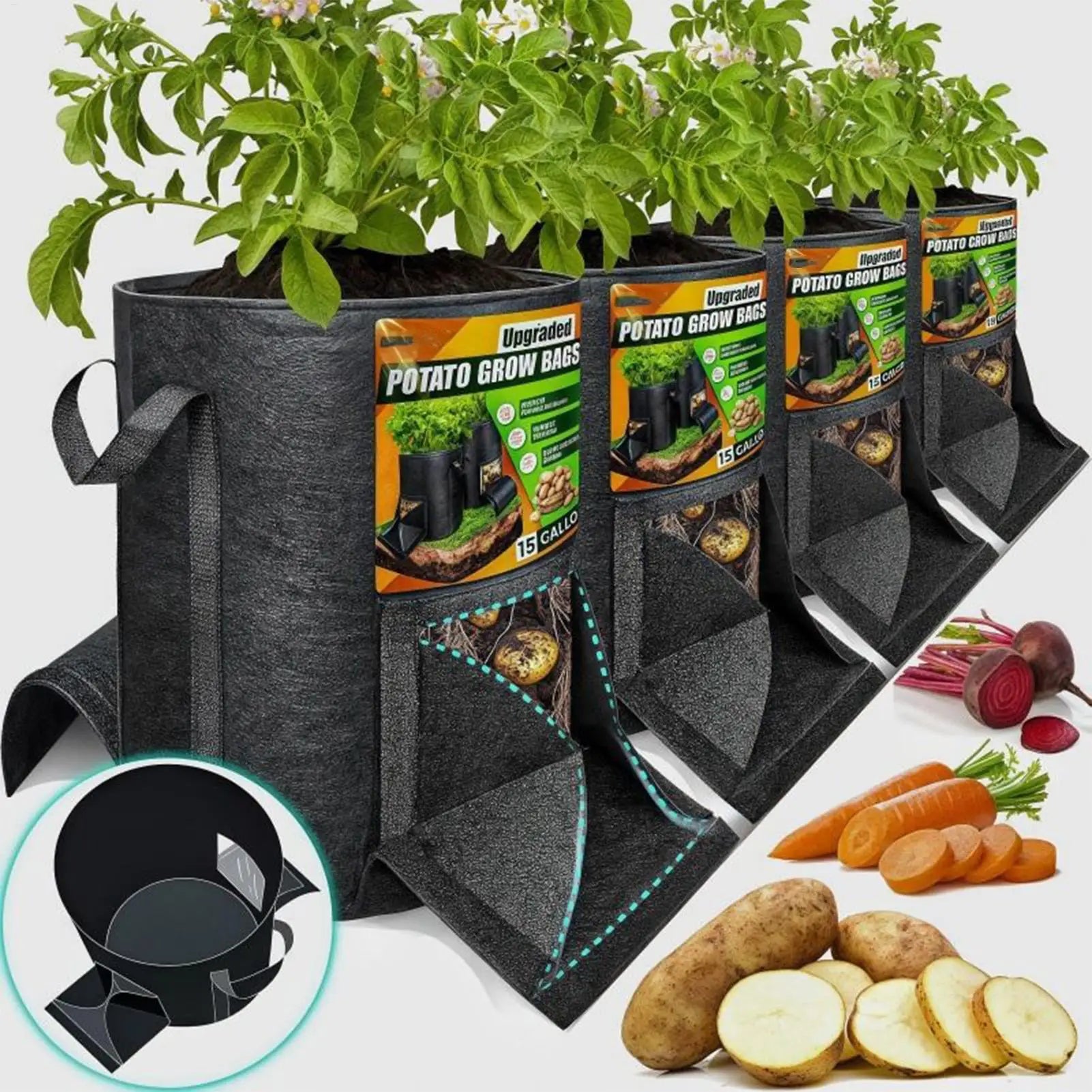 Non-Woven Potato Grow Bags Fabric Planter for Carrot Tomato Onion, Grow Bags Vegetable Container for Balcony Patio Garden Peaceful Pleasures Health and Wellness