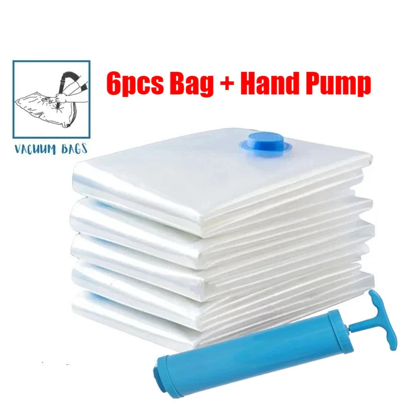 6-Pack Vacuum Storage Bags with Pump – Clothes & Travel
