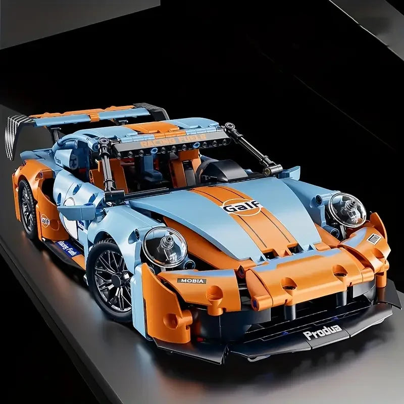 1200+Pcs Blue Supercar Building Block Fast Assembly Race Car Model
