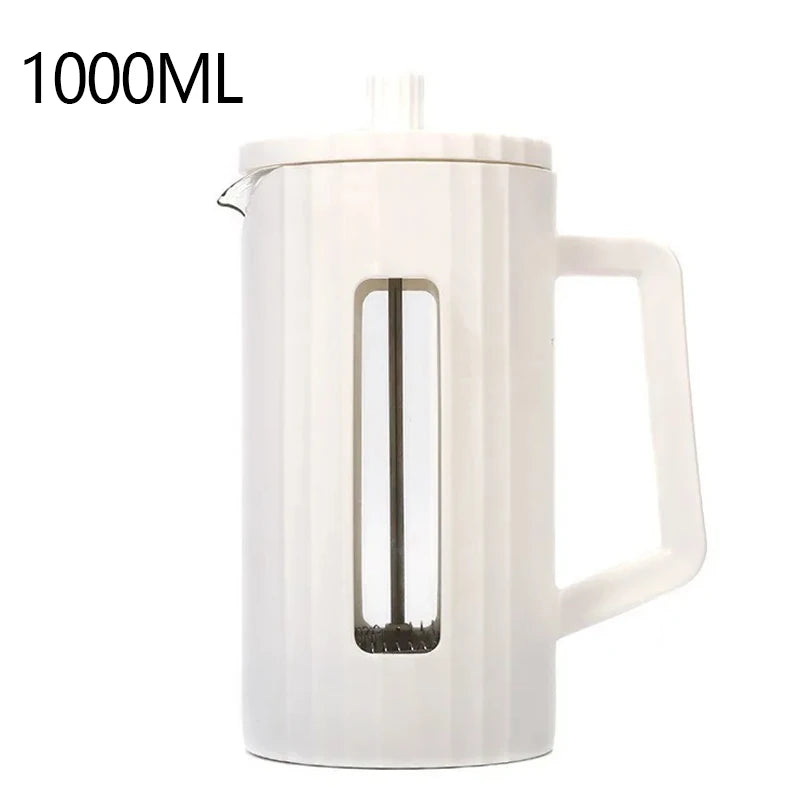 1000ML/ 600ML French Press Coffee Maker High Borosilicate Glass House Coffee Brewer Milk Foam Frother Barista Tea Maker Peaceful Pleasures Health and Wellness white 1000ml