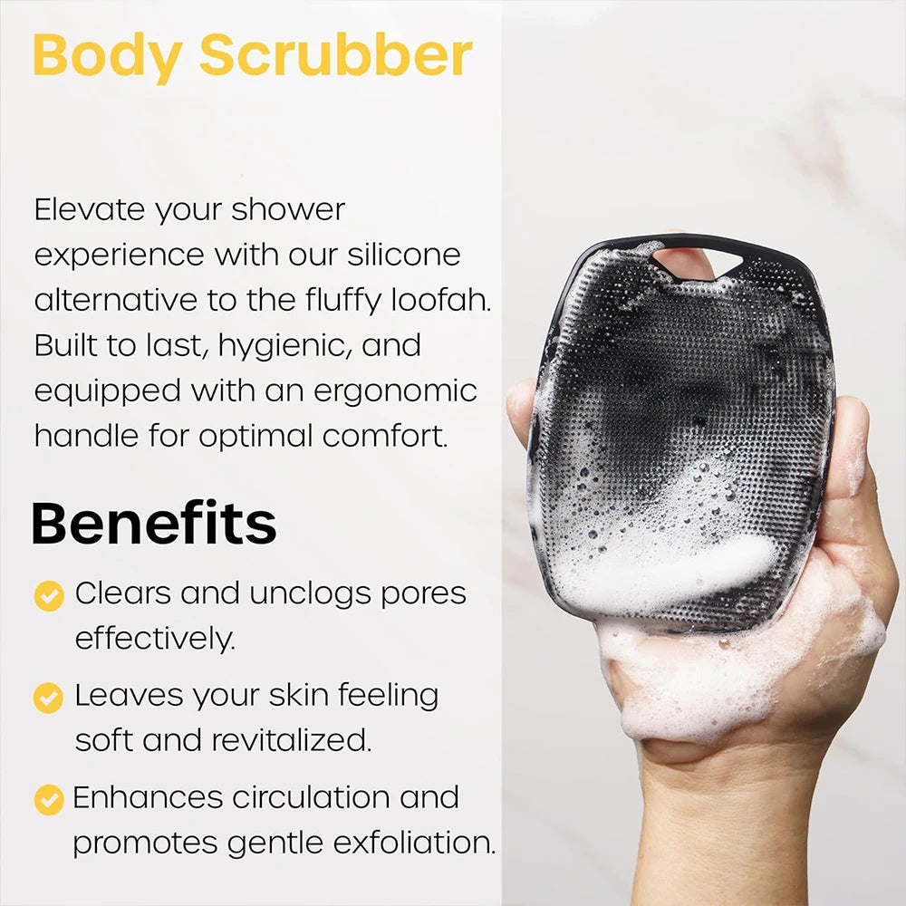 Silicone Body Scrubber Bath Wash Brush Exfoliating Loofah Body Brush Shower Face Scrubber Handle Wet & Dry Brushing for Man Wom Peaceful Pleasures Health and Wellness