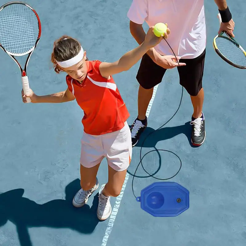Tennis Trainer Rebound Net with Elastic Rope Solo Practice Tool for Backyard Driveway Self Training Portable Post Mount Peaceful Pleasures Health and Wellness