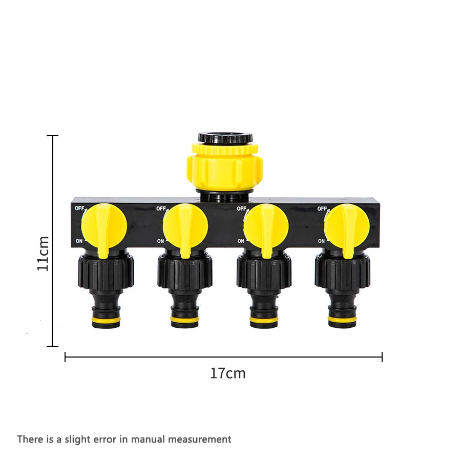 4-Way Garden Hose Splitter & Faucet Water Distributor Hose Splitter Peaceful Pleasures Health and Wellness Yellow