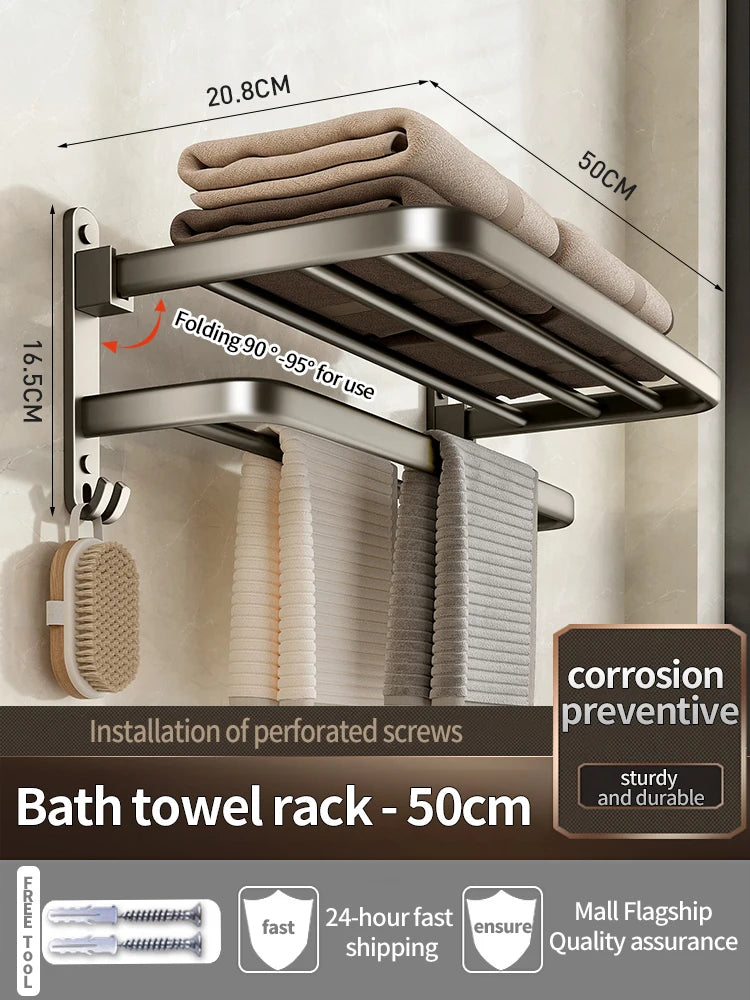 Wall Mounted Space Aluminum Towel Rack 50cm & 60cm | Grey/Black