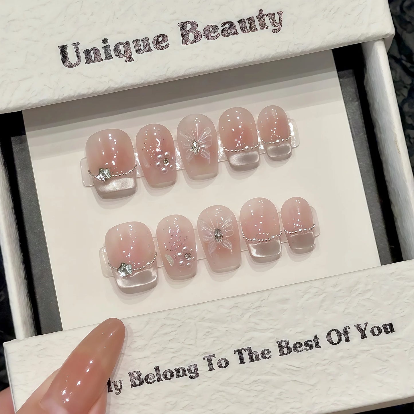 10pcs Handmade Short French Press on Nails with Gold Butterfly Design Fake Nails Wearable Reusable Fashion Nude False Nail Tips Peaceful Pleasures Health and Wellness S