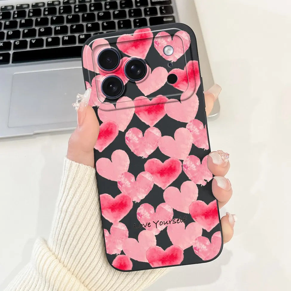 iPhone 17 Pro Silicone Case | Cute Kawaii Floral Painted Cover