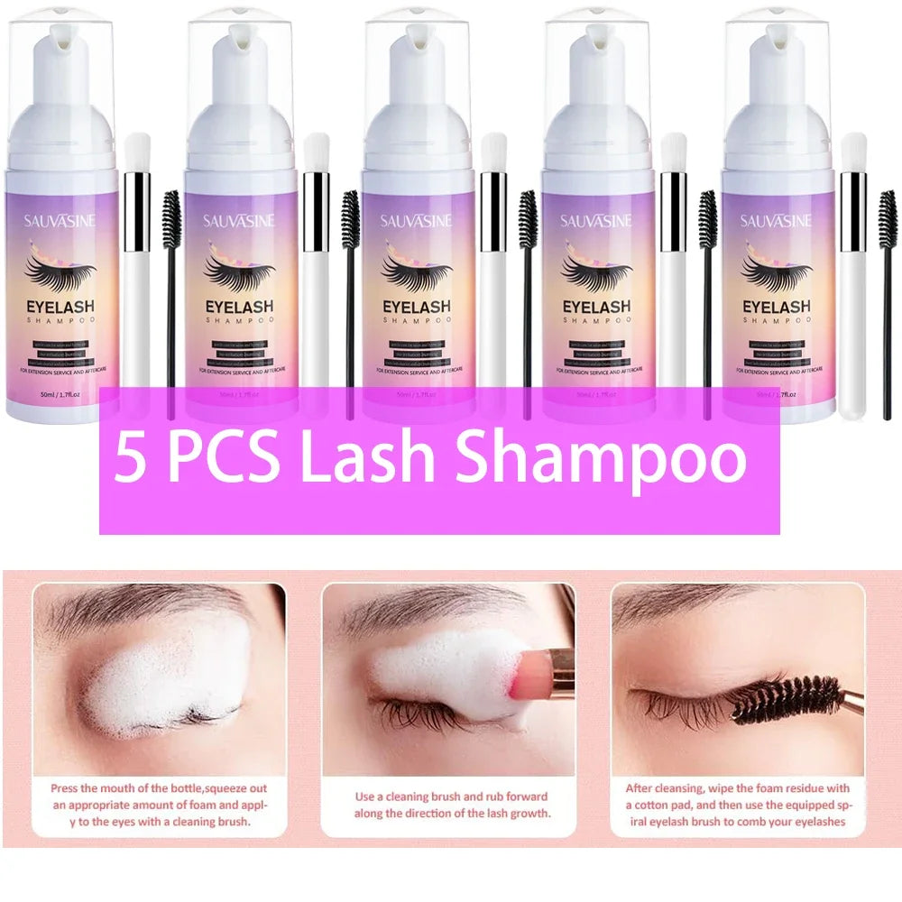 5/10PCS 50ML Eyelash Extension Shampoo Foam Mousse Kit Fast Makeup Glue Removal Foam Set Deeply Cleaning With Brush For Women Peaceful Pleasures Health and Wellness 5 PCS 50ML