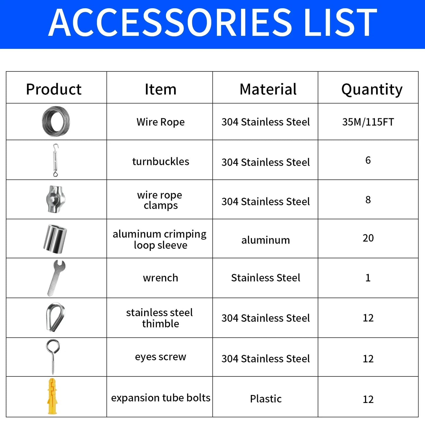 Sun Shade Sail Hardware Kit – 35M Stainless Steel Cable Wire Rope