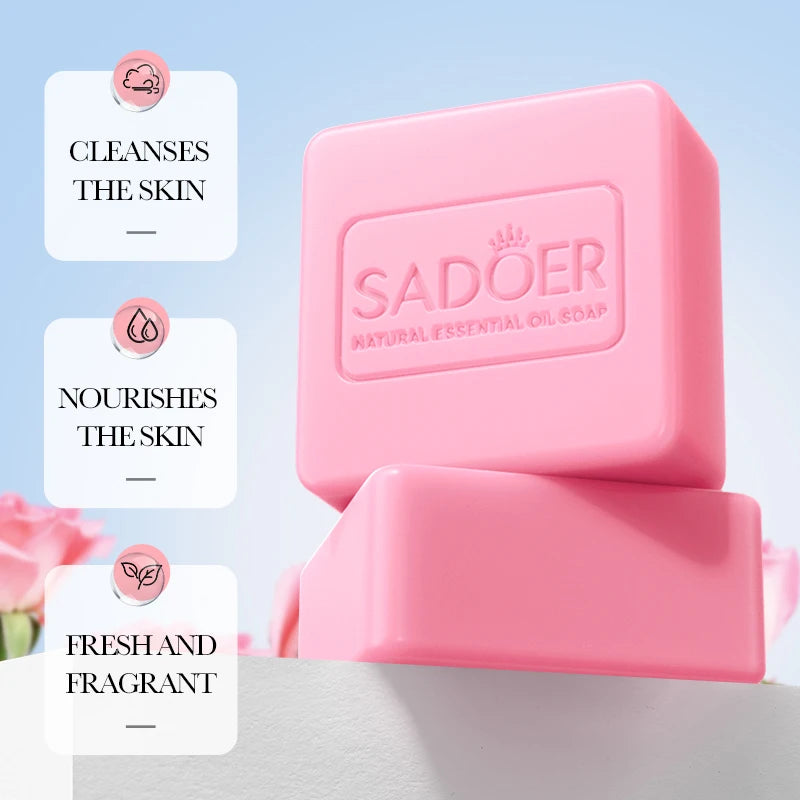 SADOER Rose Essential Oil Foaming Face & Body Soap Bar Foaming Cleansing Soap Peaceful Pleasures Health and Wellness