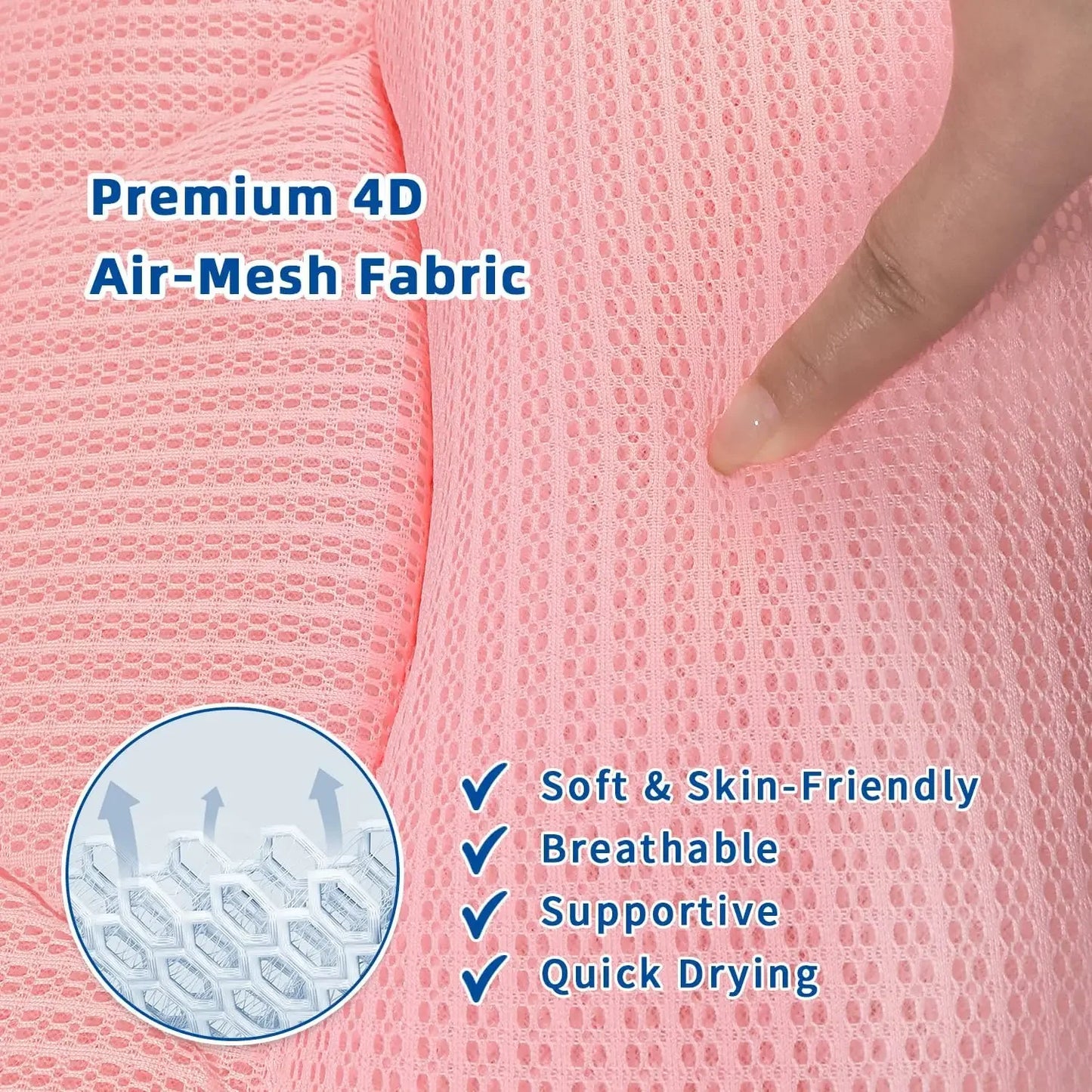 Bathtub Pillow with Neck and Back Support, 6 Suction Cups, 4D Air Mesh, Pink Spa Gift for Women Peaceful Pleasures Health and Wellness